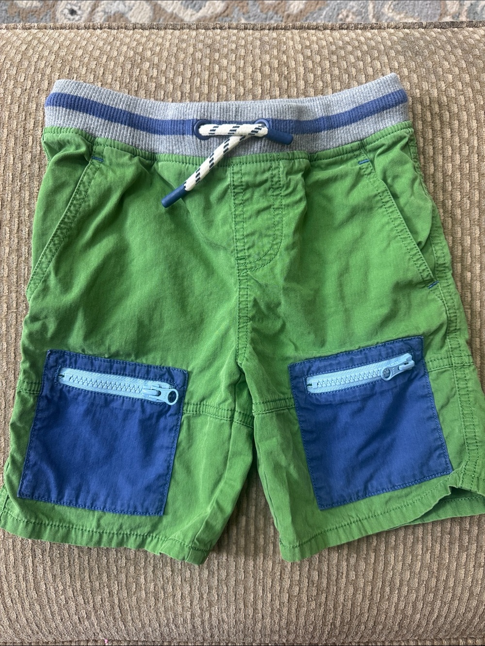 Mini Boden Green and Blue Boys Kids Shorts with Zippered Pockets